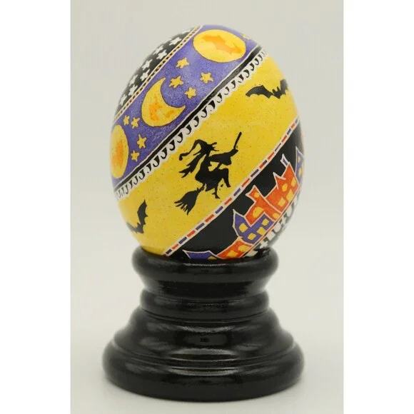 Halloween Batik Art Egg: Witches, Bats, Moon & Stars - Picture 3 of 10